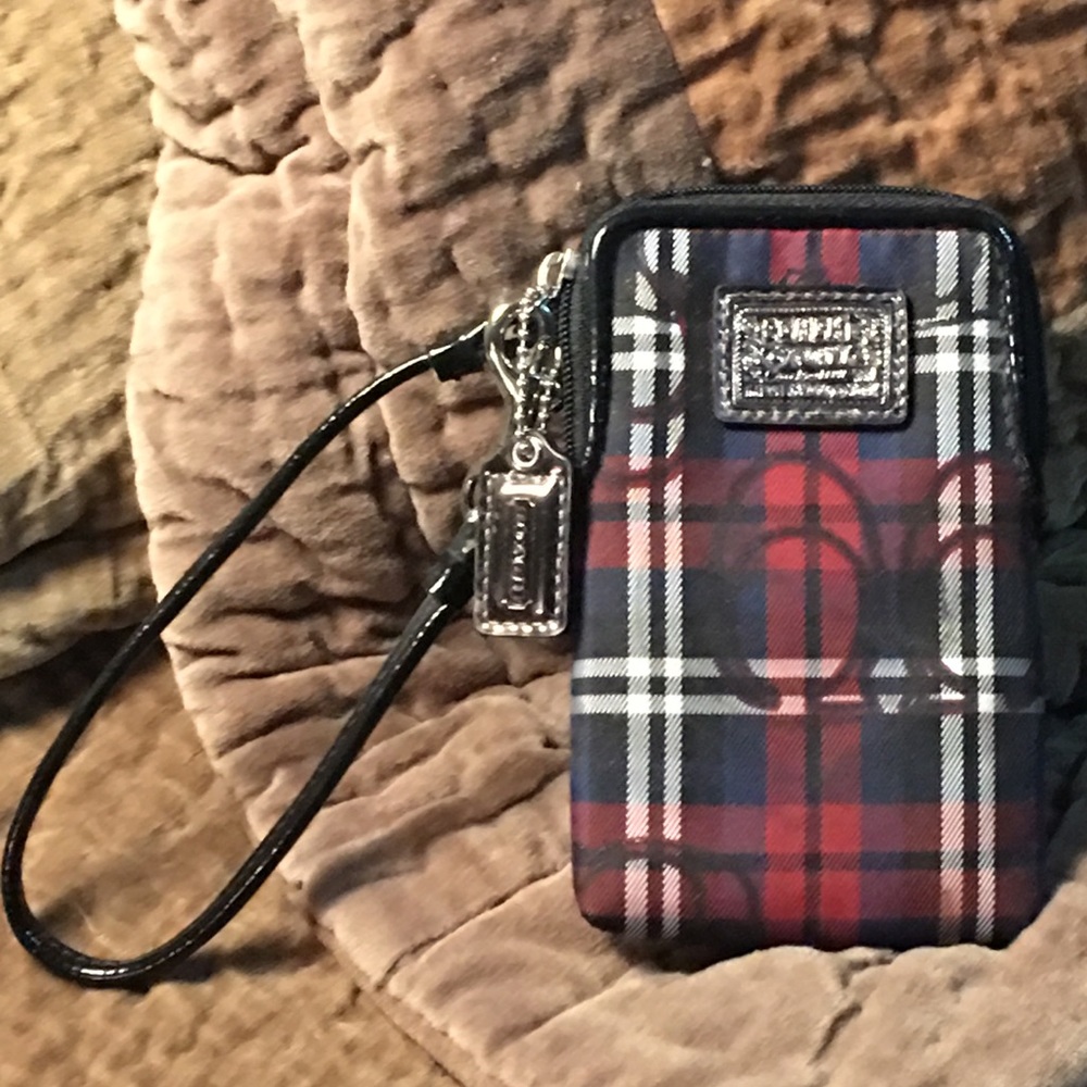 Coach Poppy Plaid and Patent Leather Wristlet